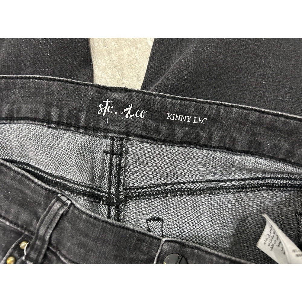 Style&Co Distressed Black Skinny Jeans Frayed Hem Gold Studded Stretch Womens 10 - Picture 5 of 6